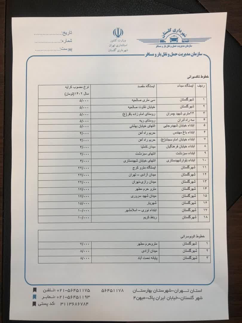 تغییرات جدید در نرخ کرایه های تاکسی و اتوبوس گلستان