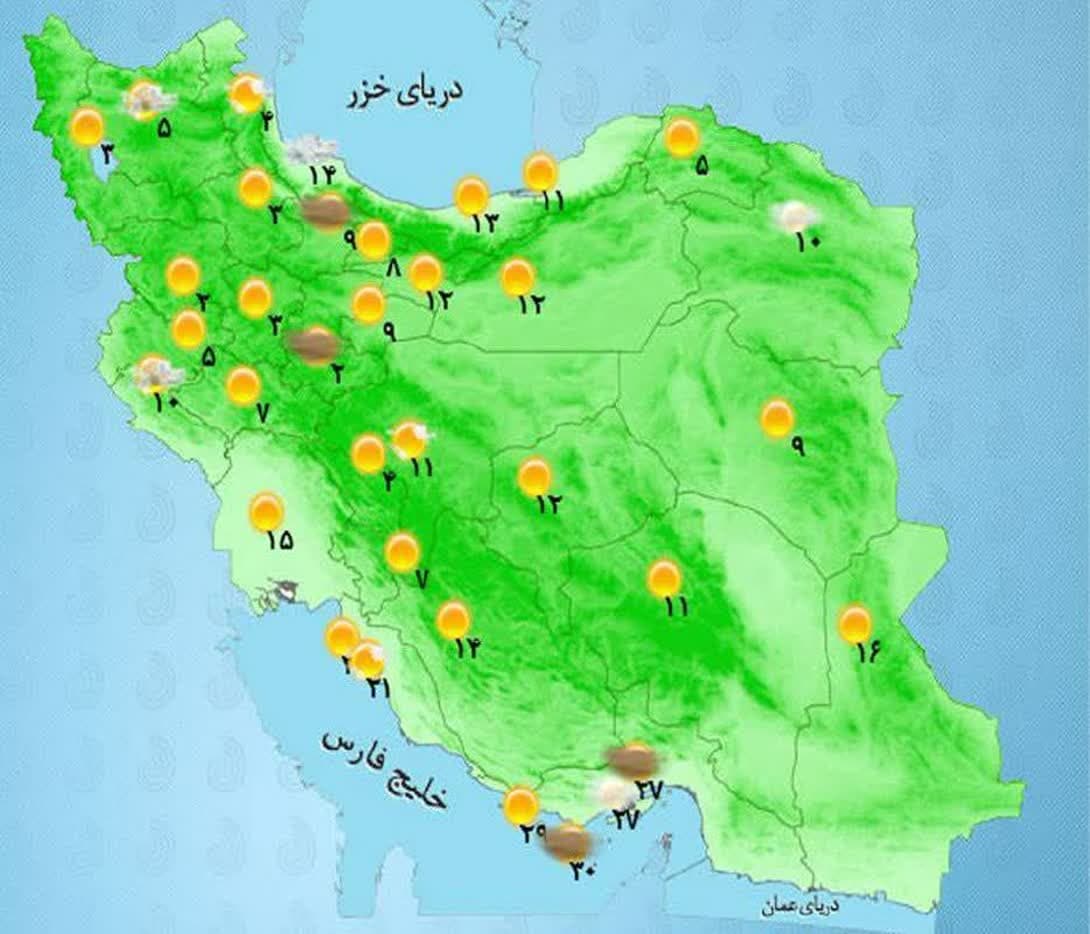 بارش باران در اکثر استان‌های کشور