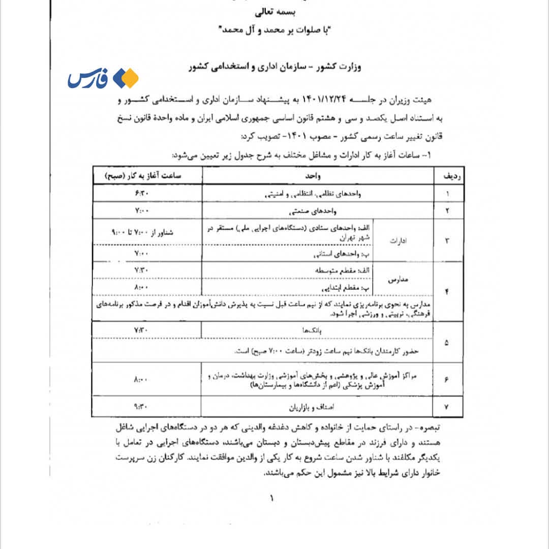 بازگشت ساعت کاری به روال عادی بازگشت ساعت کاری به روال عادی